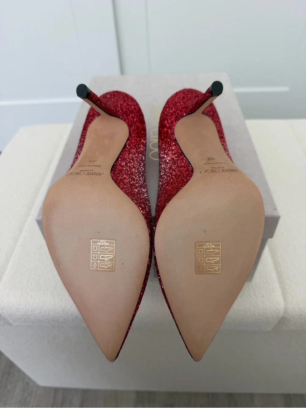 Jimmy Choo Love 100 Women's Glitter Gradient Pumps - Red/Pink - Picture 7 of 7
